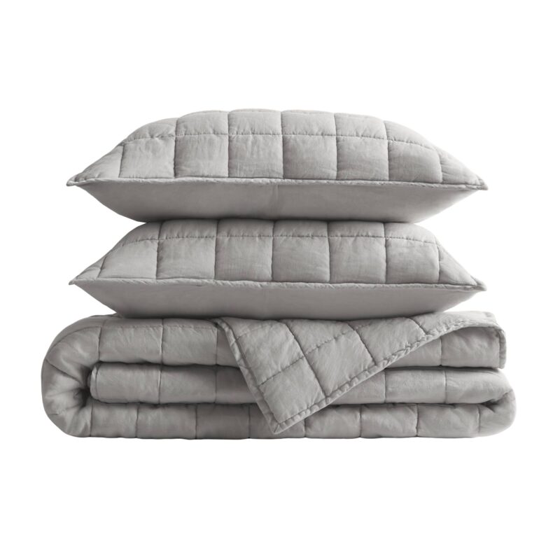 3-Piece Linen Quilt Set, King/Cal King Gray - Image 11