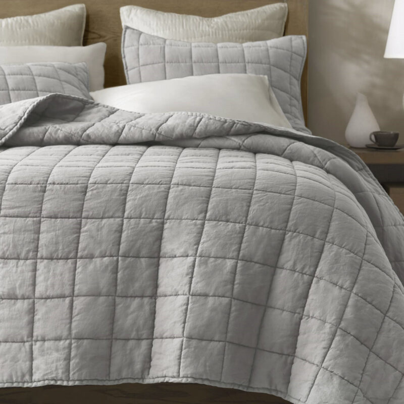 3-Piece Linen Quilt Set, King/Cal King Gray - Image 4