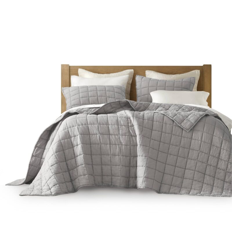 3-Piece Linen Quilt Set, King/Cal King Gray - Image 10