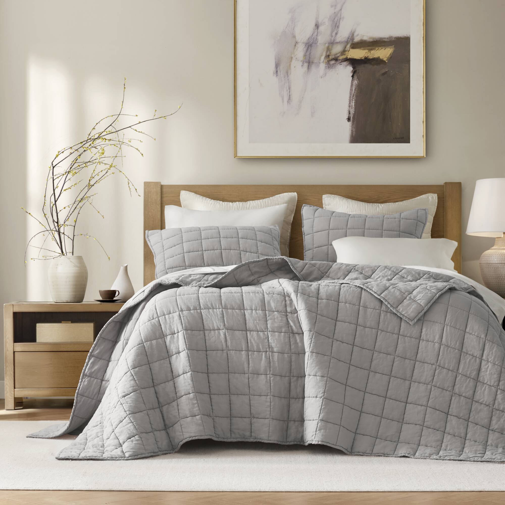 HHD14-1921-7-V1 3-Piece Linen Quilt Set, King/Cal King Gray - Image 1