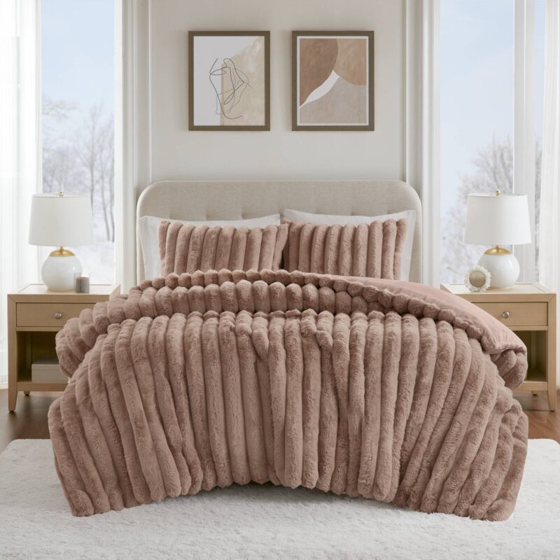 Fur Comforter Set, 3-Piece Full Queen Mocha - Image 12