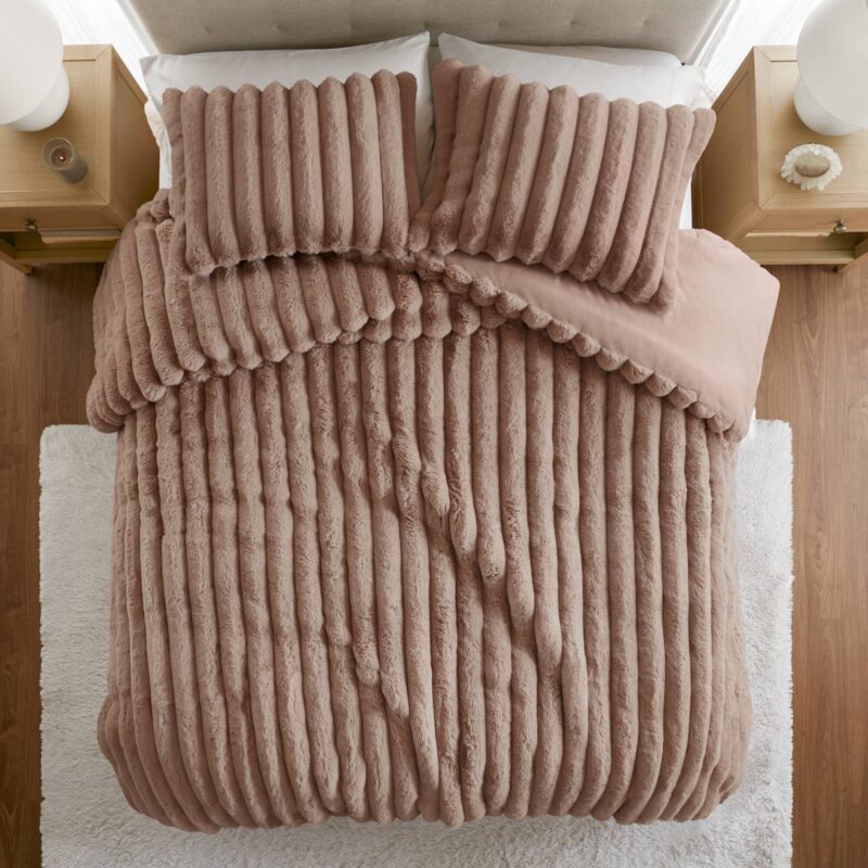 Fur Comforter Set, 3-Piece Full Queen Mocha - Image 11