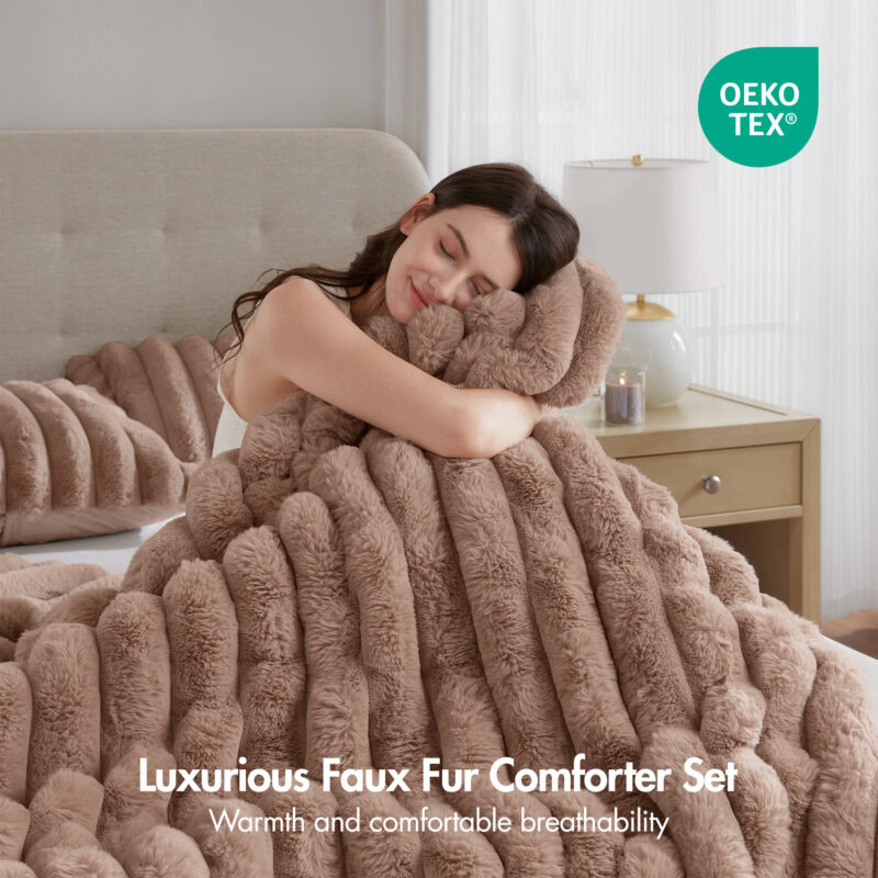 Fur Comforter Set, 3-Piece Full Queen Mocha - Image 9