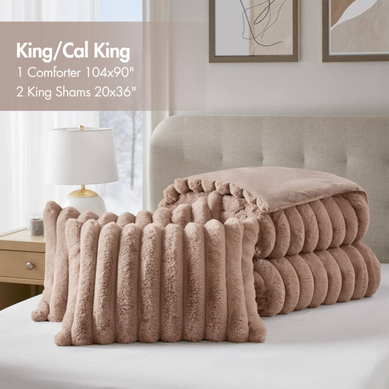 Fur Comforter Set, 3-Piece Full Queen Mocha - Image 4