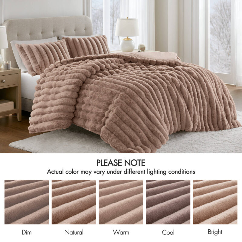 Fur Comforter Set, 3-Piece Full Queen Mocha - Image 2