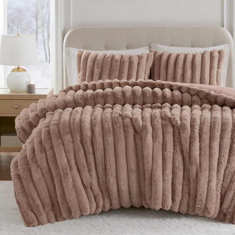 Fur Comforter Set, 3-Piece Full Queen Mocha - Image 5