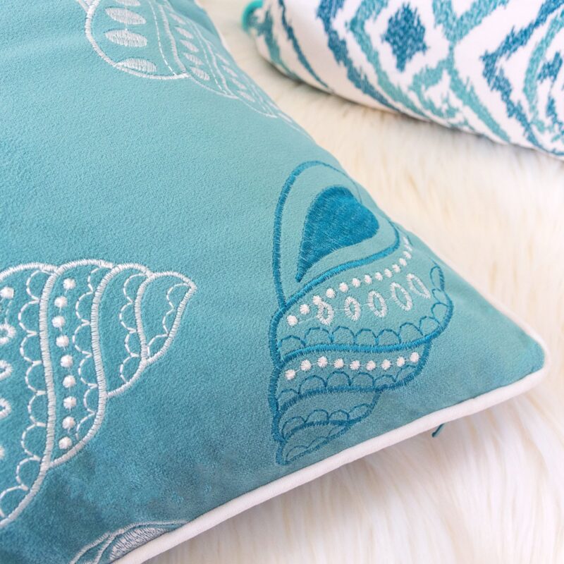 Seashell Throw Pillow, 20x20 Velvet Blue - Image 7
