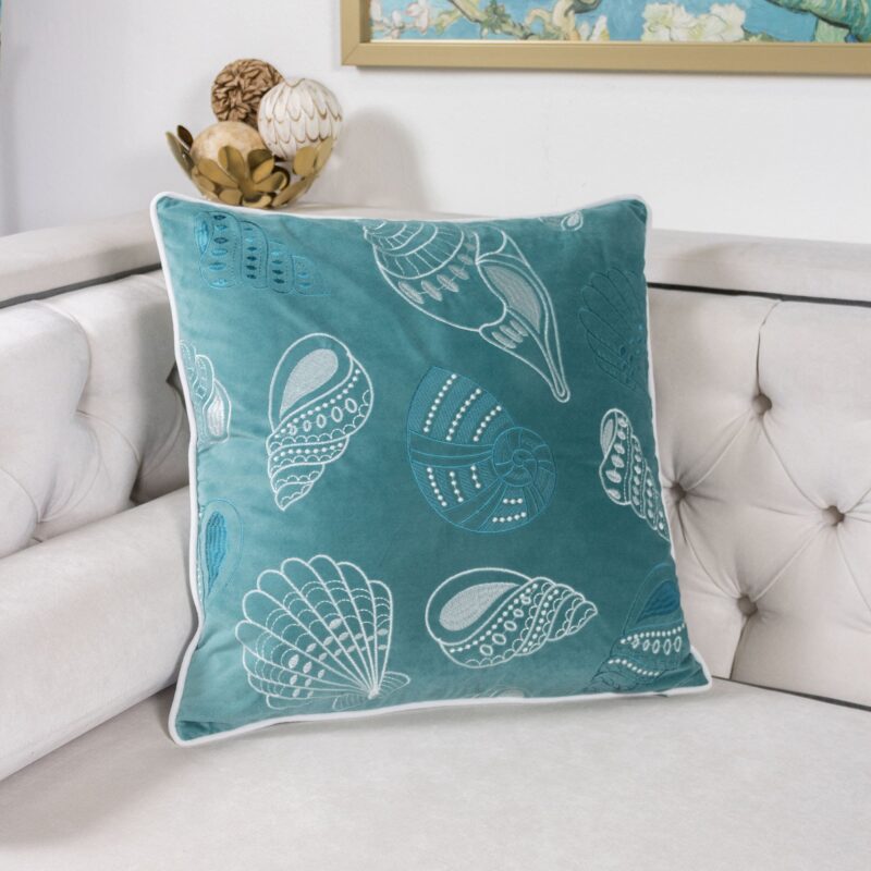 Seashell Throw Pillow, 20x20 Velvet Blue - Image 6