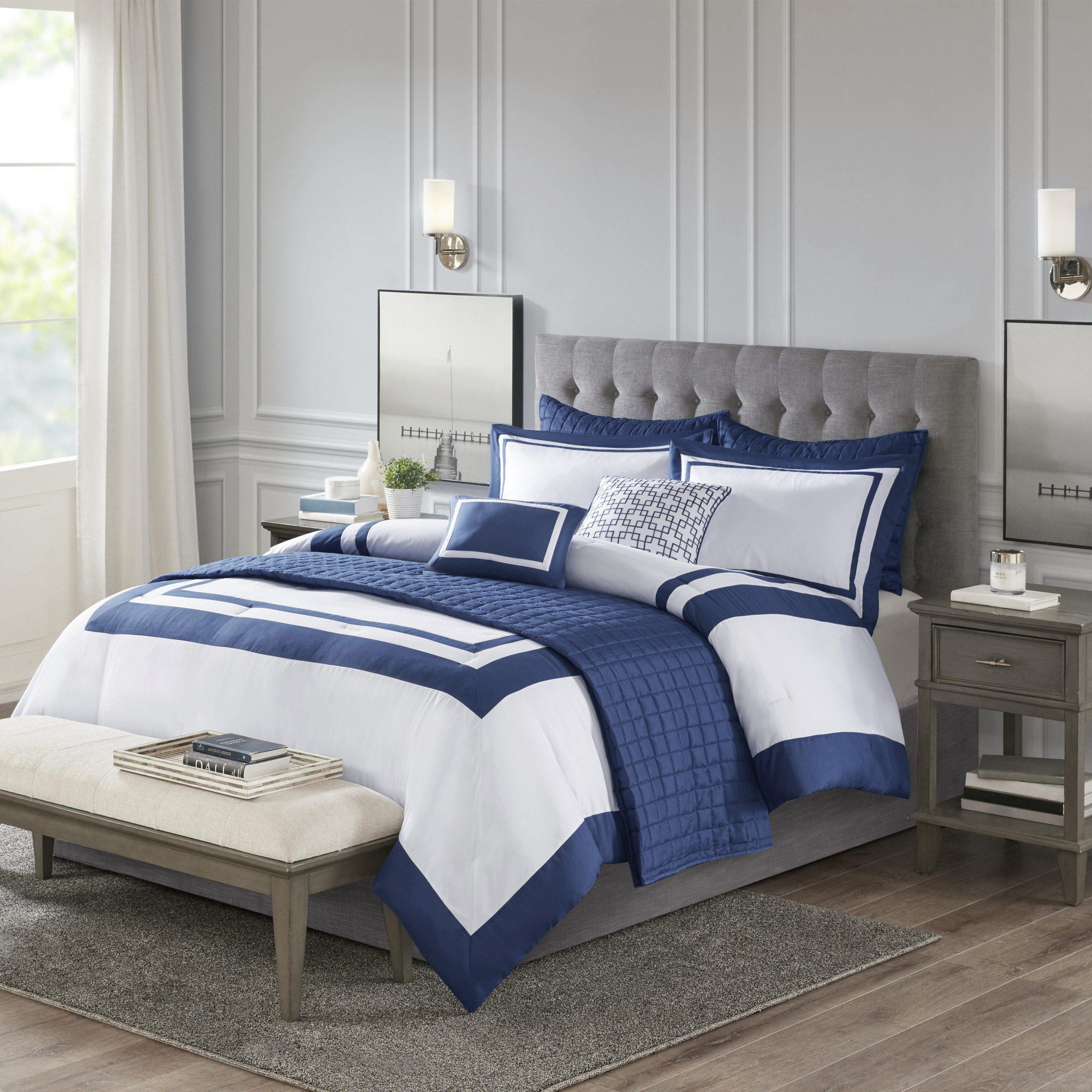 aa5ef4f2de5591d6a34680f6039acf66 Comforter & Quilt Set, 8 Piece Navy Full Queen - Image 1