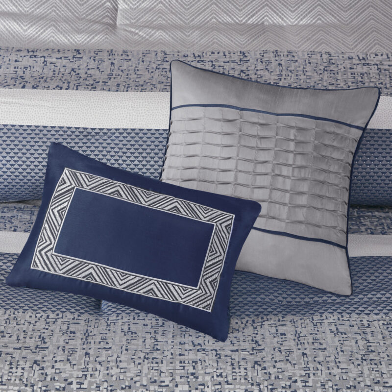 7 Piece Jacquard Comforter Set, Navy Queen - Image 6