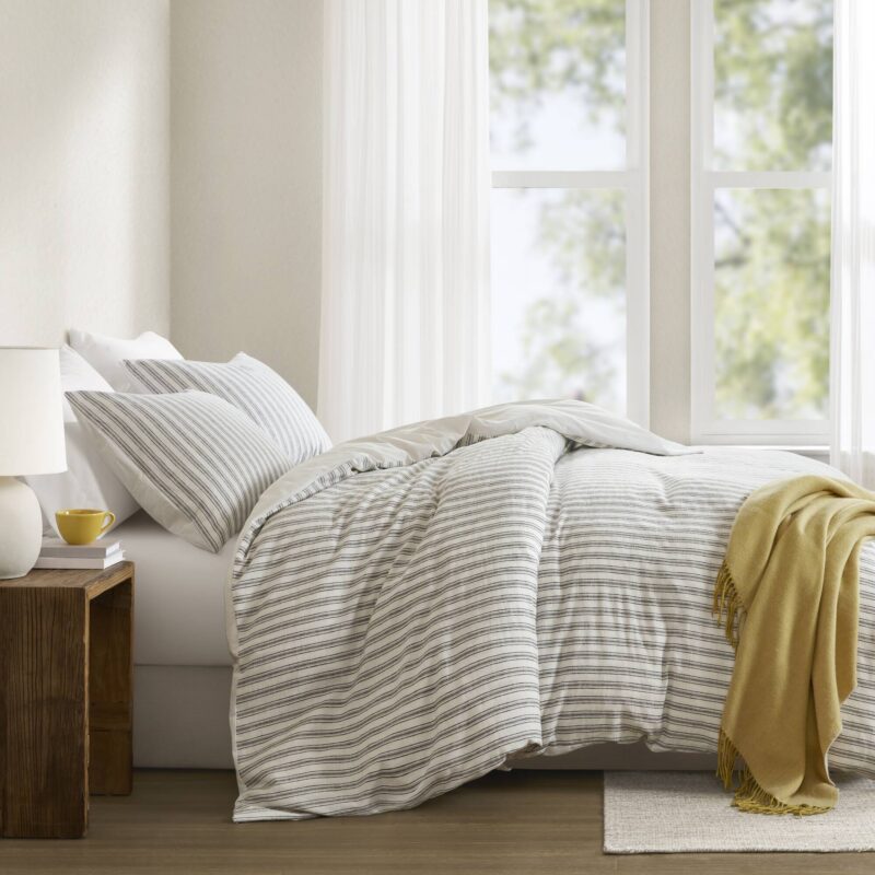 Linen Blend Duvet Cover Set, Cal King Striped - Image 10