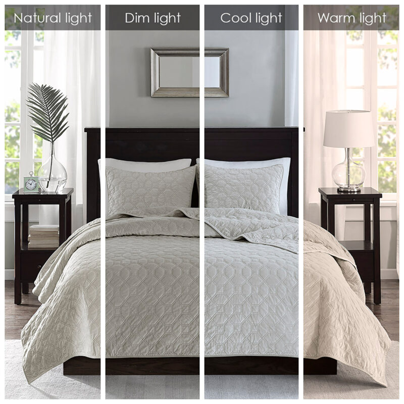 3 Piece Velvet Quilt Set, Ivory Full Queen - Image 5
