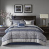 7 Piece Jacquard Comforter Set, Navy Queen