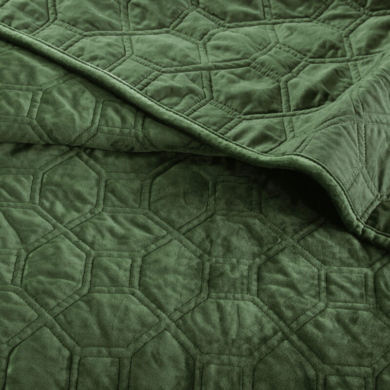 3 Piece Velvet Quilt Set, Full Queen Green - Image 3