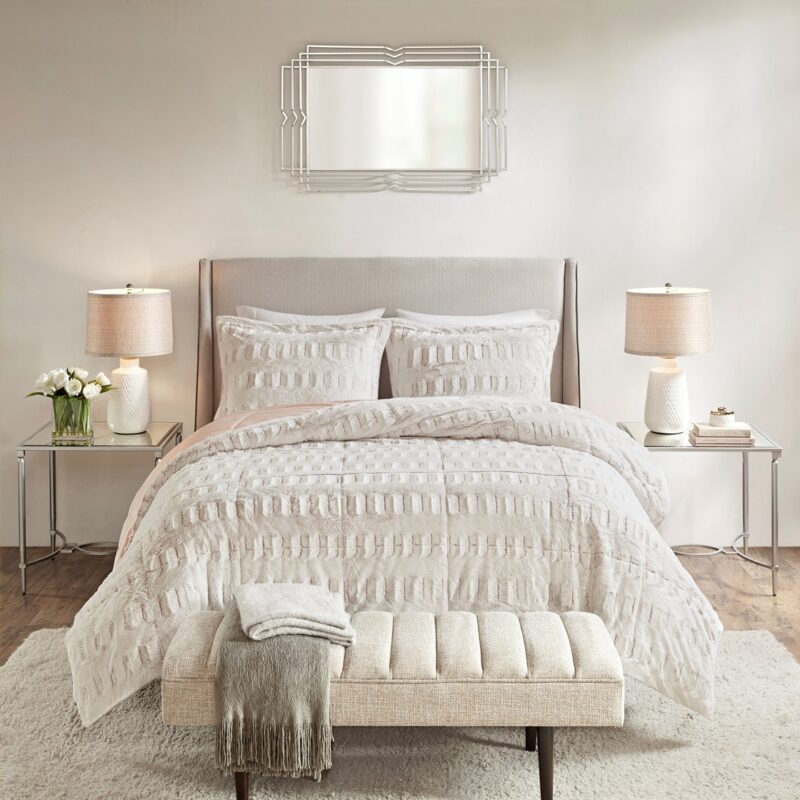 King Size Faux Fur Comforter, Plush Mini Set - Image 2
