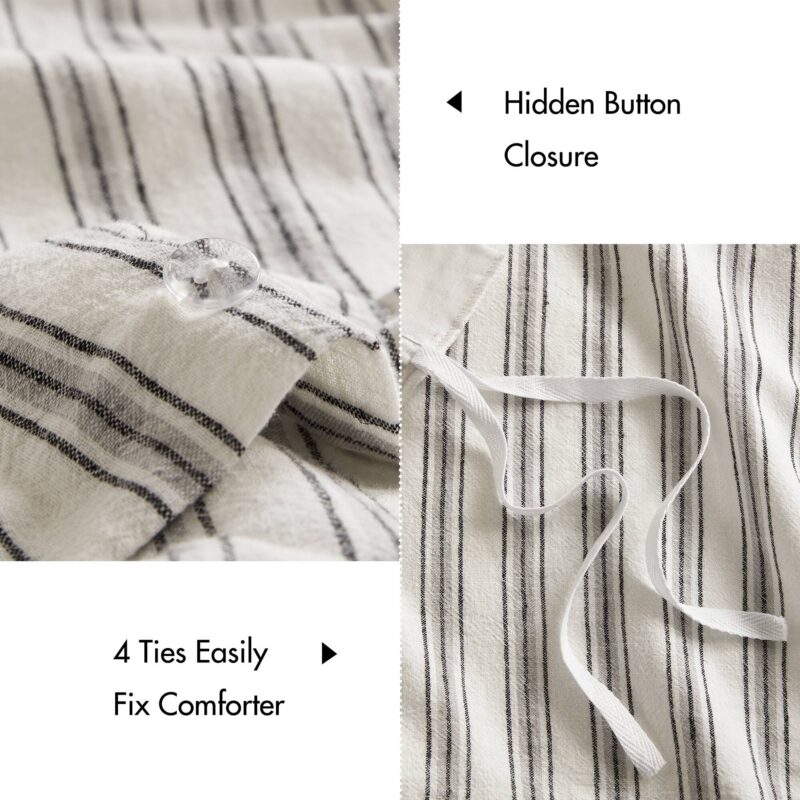 Linen Blend Duvet Cover Set, Cal King Striped - Image 2