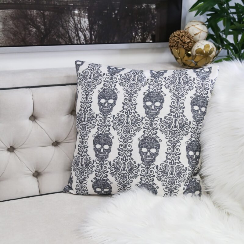 Skull Throw Pillows, Gothic Damask Set of 2 - Image 2