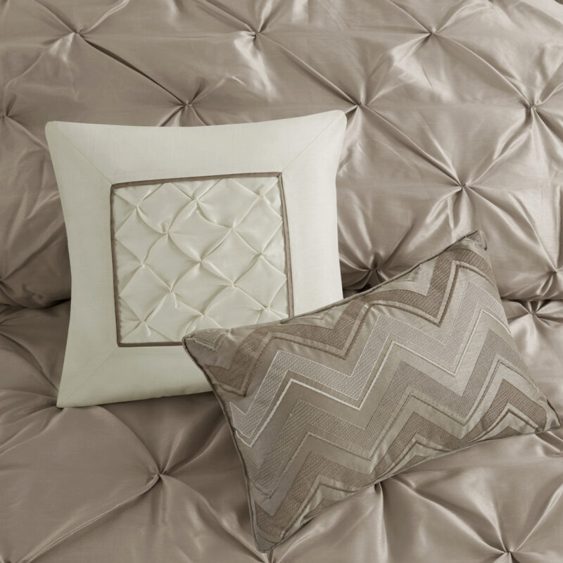 7 Piece Tufted Comforter Set, Cal King Taupe - Image 2
