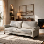 89" Loveseat Sectional Sofa, Leather Couch with Curved Arm for Living Room