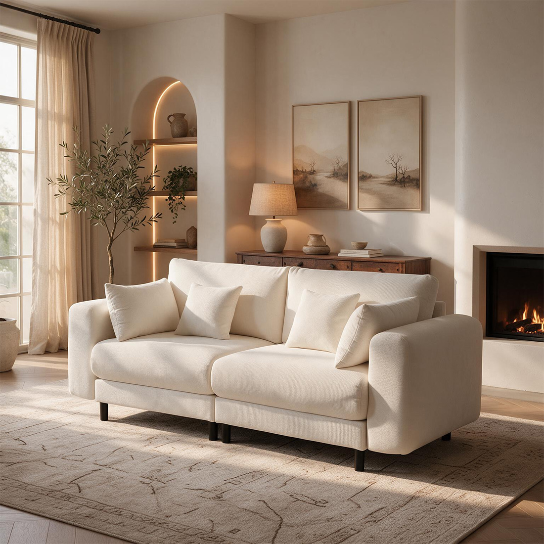 7028-2- (3) 80.8" Cloud Sofa Loveseat, Modular Couch with Storage Ottoman - Image 1