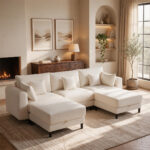 112.4" U Shaped Cloud Couch, Modular Sectional Sofa with Storage Ottoman