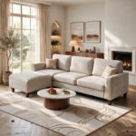 96" L-Shaped Sectional Sofa, Chenille Couch with Ottoman for Living Room