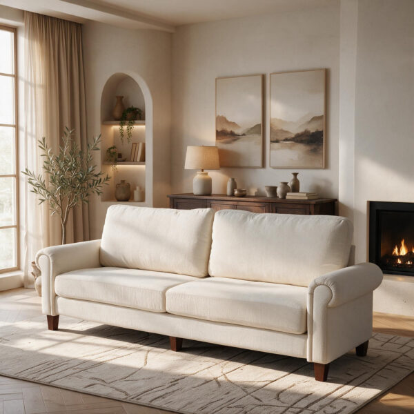 89" Loveseat Sectional Sofa, Leather Couch with Curved Arm for Living Room