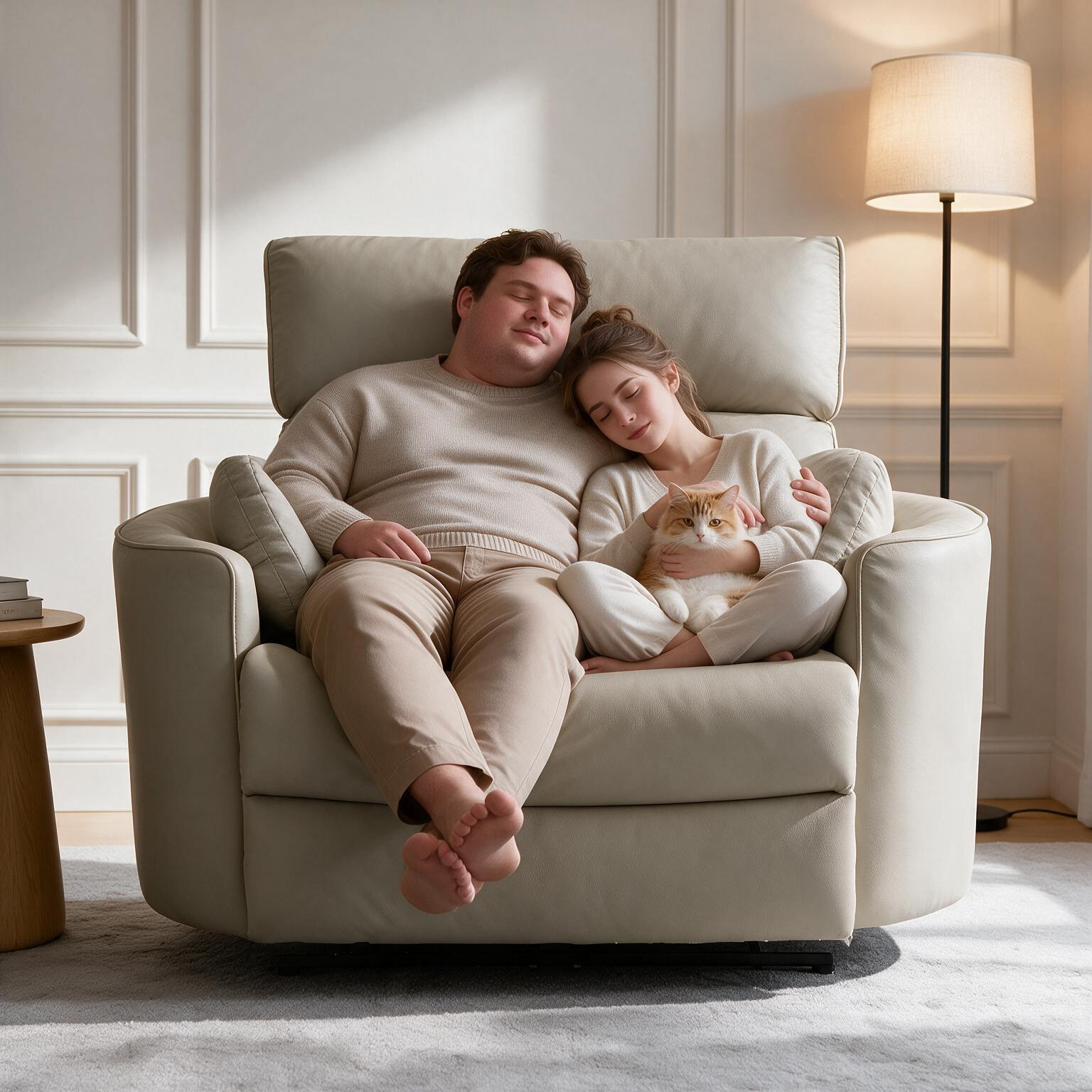 PU-beige Oversized Leather Power Recliner Chair for Big & Tall Adults, Extra Wide Electric Chair with USB & Type-C Ports - Image 1