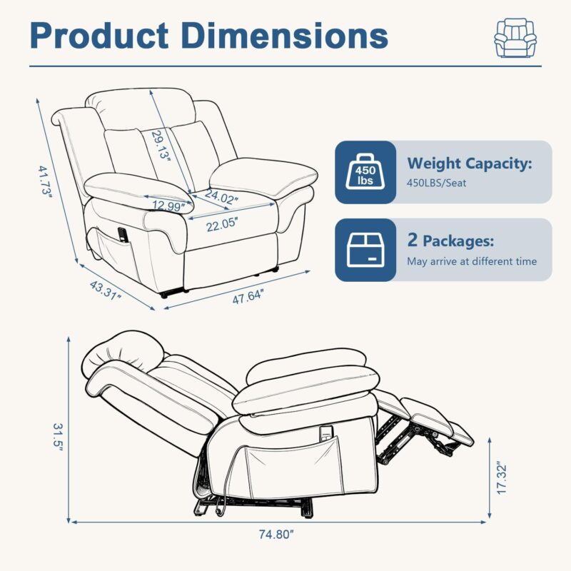 450 Lbs Oversized Power Recliner for Big & Tall, Extra Wide Recliner Chair - Image 3