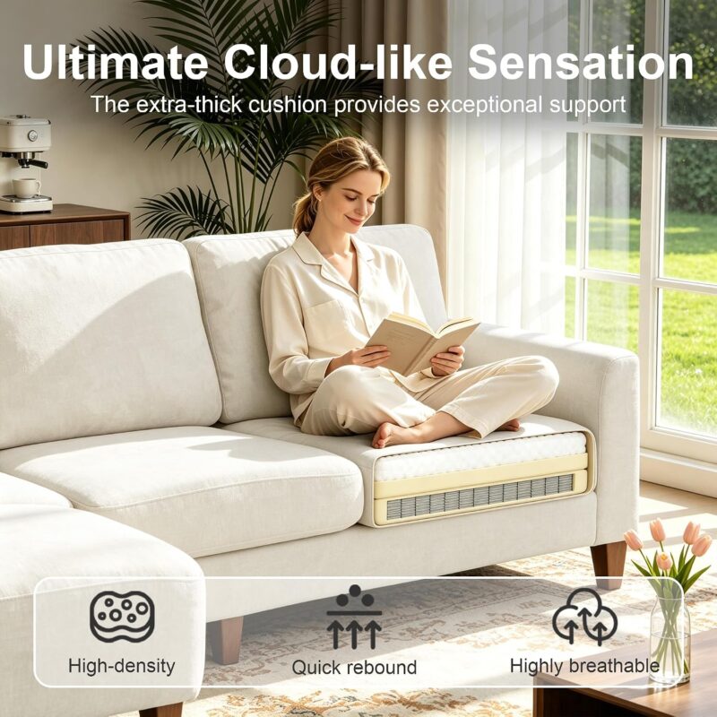 96 Inch Sectional Couch for Living Room, L Shaped Small Sofa with Ottoman - Image 8