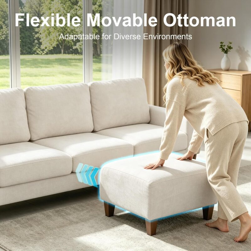 96 Inch Sectional Couch for Living Room, L Shaped Small Sofa with Ottoman - Image 4