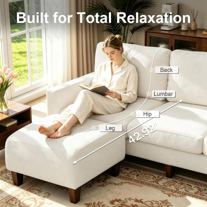 96 Inch Sectional Couch for Living Room, L Shaped Small Sofa with Ottoman - Image 7