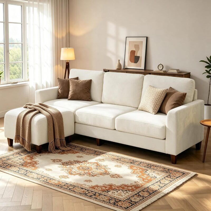 96 Inch Sectional Couch for Living Room, L Shaped Small Sofa with Ottoman - Image 10