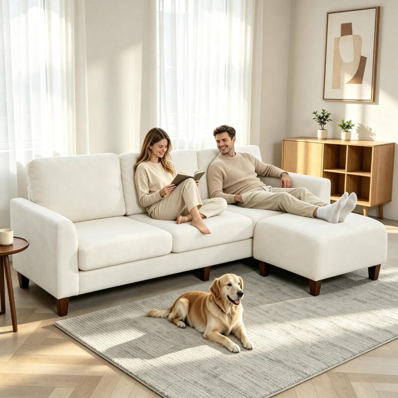 96 Inch Sectional Couch for Living Room, L Shaped Small Sofa with Ottoman - Image 9