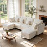 112" - 6 Seats Cloud Couches, Sectional Sofa with Storage Ottoman for Living Room