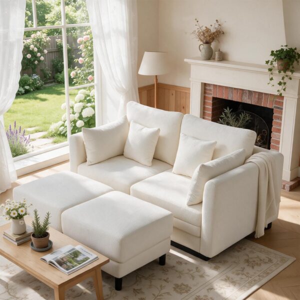 58" Cloud Couches, Sectional Sofa with Storage Ottoman for Living Room
