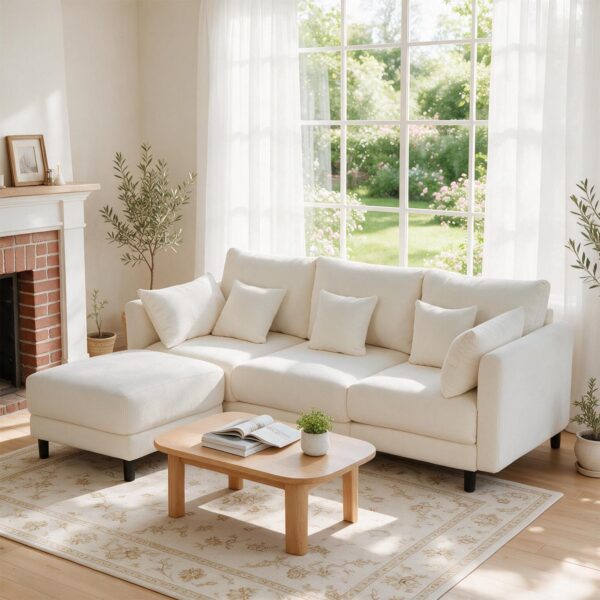 86" - 4 Seats Cloud Couches, Sectional Sofa with Storage Ottoman for Living Room