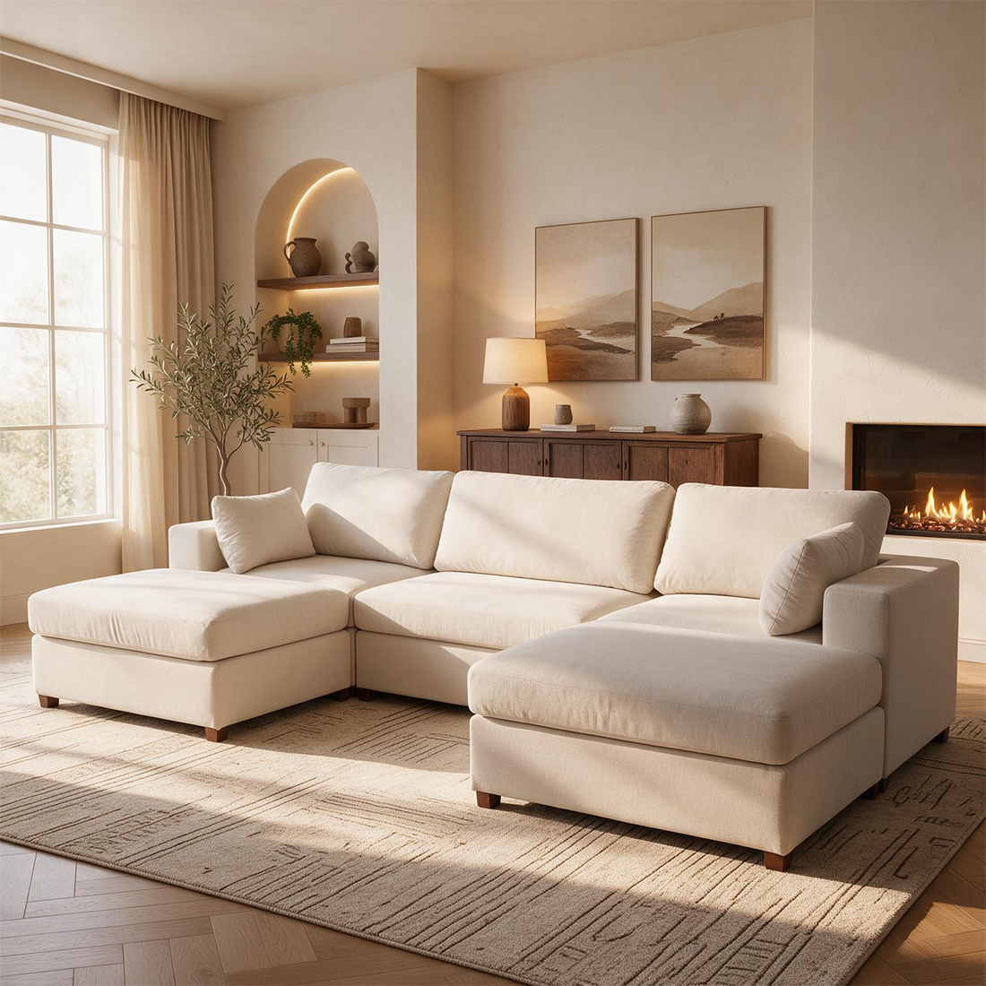 SEU-7011-Beige-1-5-z-new Oversized Modular Sectional Sofa, 113" U Shaped Cloud Couch - Image 1