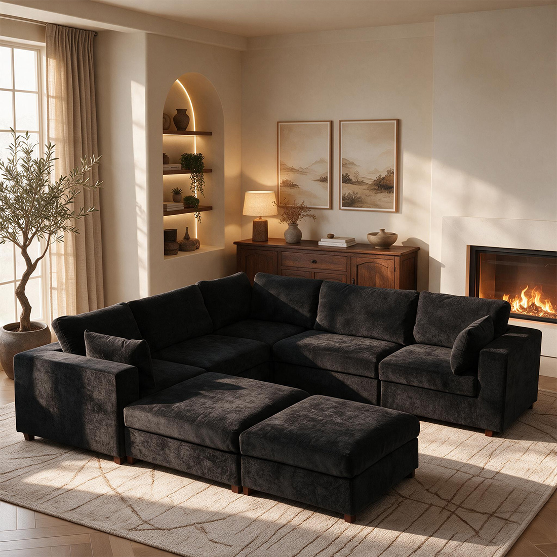 SEV-7011-Black-2-7-z Oversized Modular Sectional Sofa, 113" V Shaped 7 Seat Cloud Couch - Image 1