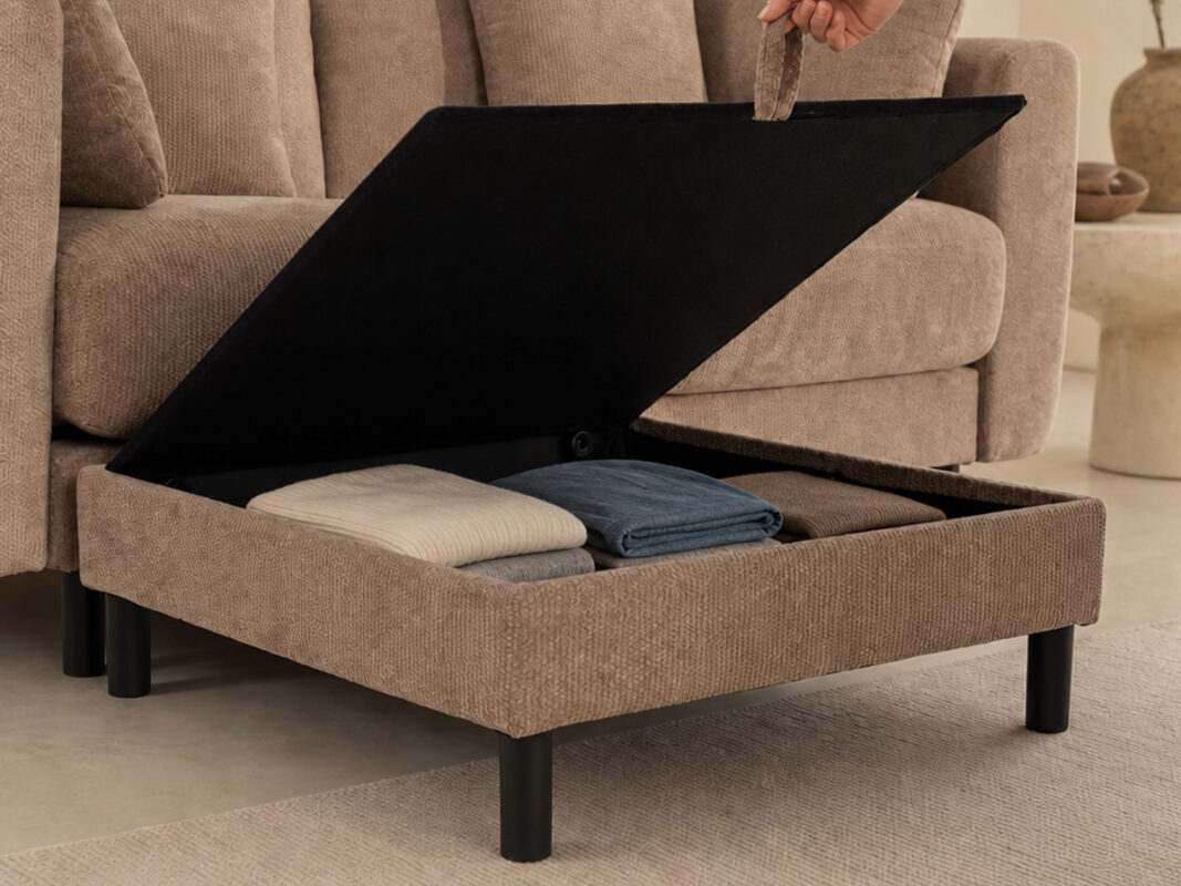 MastonHome L-shaped cloud couch with its storage ottoman open