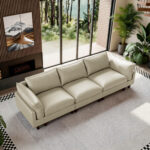 126.4" 3 Seats Leather Sectional Sofa for Living Room with Wood Leg