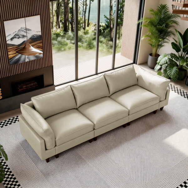 126.4" 3 Seats Leather Sectional Sofa for Living Room with Wood Leg