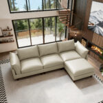 126.4″ 4 Seats Leather Sectional Sofa for Living Room with Ottoman