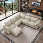 126.4″ 6 Seats Leather Sectional Sofa for Living Room with Ottoman