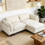 92.2" 3 Seats Linen Loveseat Sectional Sofa with Ottoman