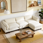 126.4" 4 Seats Linen Sectional Sofa with Ottoman